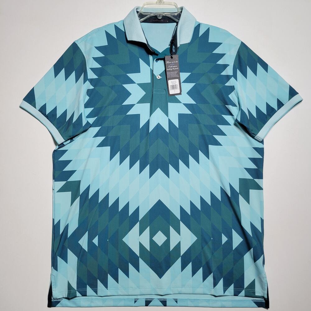 NWT Greyson Mens Big Sky Polo Shirt Bold Geometric Pattern $118 Rtl Size Large